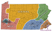 Image: Illustrated map of Pennsylvania.
