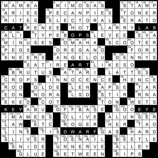 Solution to Evan Birnholz’s Nov. 22 Post Magazine crossword, “Dark Secrets”