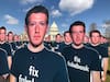 One hundred cutouts featuring Facebook founder Mark Zuckerberg stand outside the U.S. Capitol on April 10, 2018. They were put up by Avaaz, a global civic movement that was asking for Facebook to ban bots and disinformation before the midterm election in November.