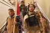 Aaron Mostofsky, who has since been arrested, was photographed inside the Capitol wearing what appear to be several fur pelts, a bulletproof vest and a riot shield. 