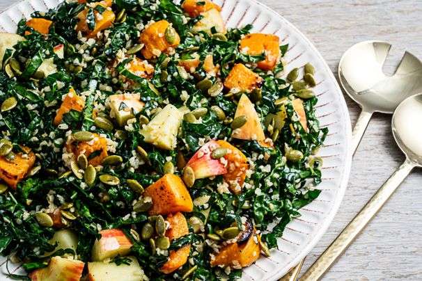 Charred butternut squash and a lemony garlic dressing remind us how good a kale salad can be