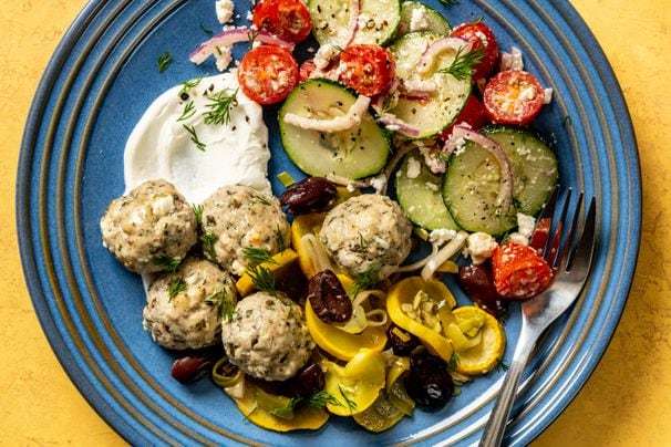 Greek yogurt and feta make these chicken meatballs moist and tangy