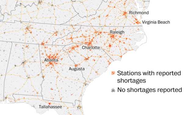 Map of dry gas stations impacted by cyberattack