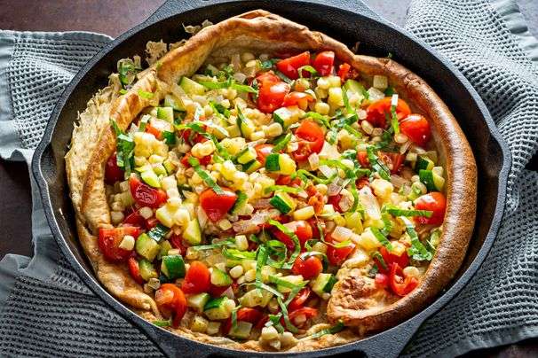 A savory Dutch baby with summer vegetables is a breakfast for dinner you’ll put on repeat