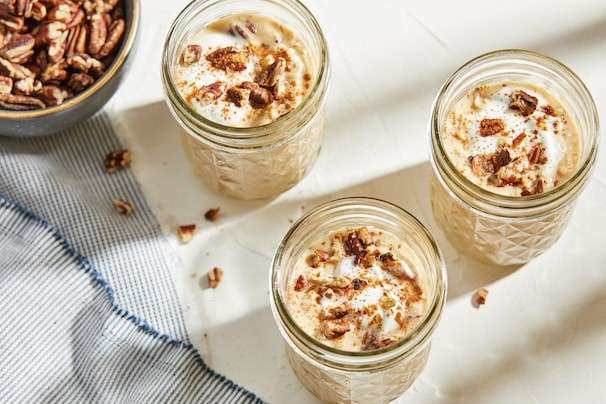 Overnight oats with pumpkin and pecans put a fall spin on this make-ahead staple