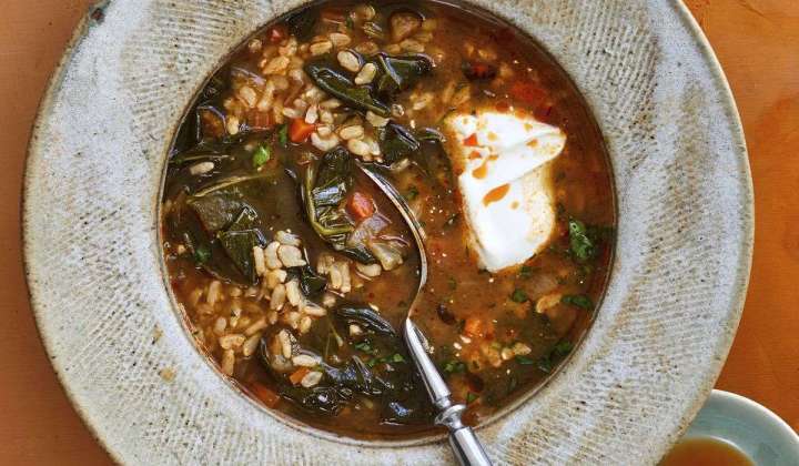 All the ingredients you love in one pot from chef J.J. Johnson: Collard greens and rice soup