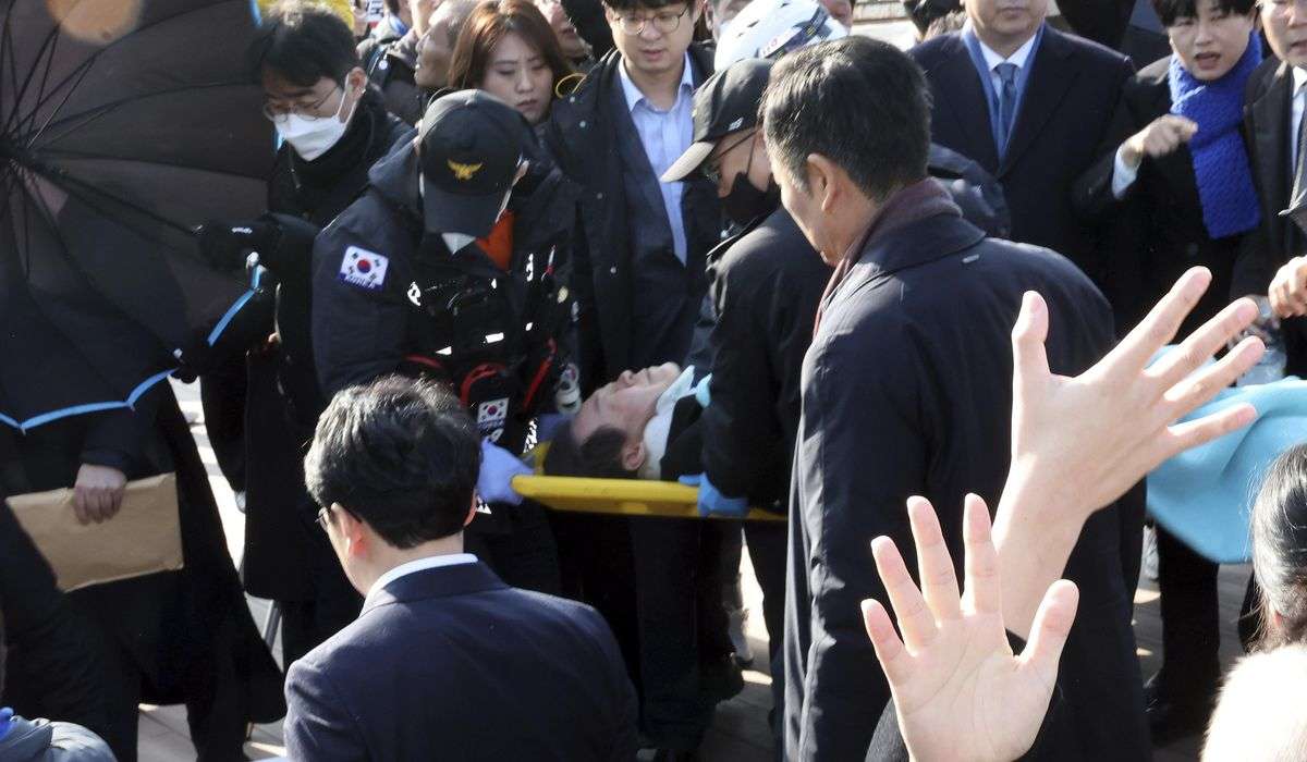 South Korean opposition leader attacked, stabbed in the neck by an unidentified man
